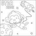 Vector illustration of cute cartoon astronauts little monkey in space,