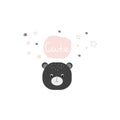 Vector illustration with a cute cartoon bear and the word ``Cute