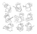 Vector Illustration of a Cute Cartoon Character Cow for you Design and Computer Game. Coloring Book Outline Set