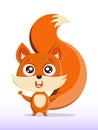 Vector illustration of a cute cartoon fox. Nice, funny, joyful fox for kindergarten, babies, books, cartoons.