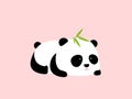 Vector Illustration - A cute cartoon giant panda lies on its stomach, with bamboo leaves on its head