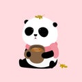 Vector Illustration: A cute cartoon giant panda sitting on the ground with a cup of coffee.