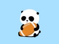 Vector Illustration. A cute cartoon giant panda is sitting on the ground, holding a football.