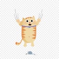 Vector illustration of cute cartoon ginger cat character escaping of mouse