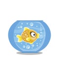 Vector illustration of cute cartoon gold fish in aquarium with b Royalty Free Stock Photo