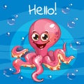 Vector illustration of cartoon octopus. Hello. Royalty Free Stock Photo