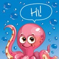 Vector illustration of cartoon octopus. Hi. Royalty Free Stock Photo