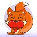 Vector illustration of a cute cartoon little fox cub hugging with a heart.