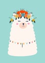 Vector illustration of cute cartoon llama