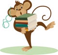 Vector illustration of a cute cartoon monkey with bachelor cap, books and glasses