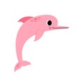 Vector illustration of cute cartoon pink river dolphin isolated on white background. Royalty Free Stock Photo