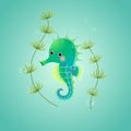 Vector illustration cute cartoon seahorse underwater in the sea