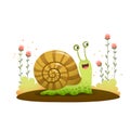 Cute cartoon snail crawling in the garden on white background Royalty Free Stock Photo