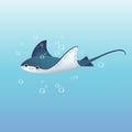 A cartoon stingray swimming in the deep blue sea