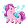 Cute cartoon unicorn, fantasy little beautiful horse for game design. Royalty Free Stock Photo