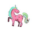 Pink unicorn with colorful hearts. Vector illustration