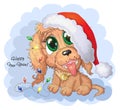 Vector illustration. Cute cartoon vector puppy dog with new year lights Royalty Free Stock Photo