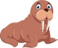 Cute cartoon walrus with a big giant