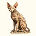 Vintage Comic Style Sphynx Cat With Blue Eyes On White Background Royalty Free Stock Photo