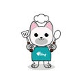 Vector illustration of cute cat chef holding ladles