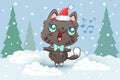 Vector illustration of a cute cat in Santa hat for Christmas