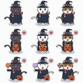 Vector illustration of cute Cats with Wizard halloween costume.