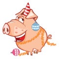 Vector Illustration of a Cute Celebratory Pig. Cartoon Character