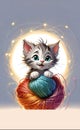 vector illustration, cute cheerful kitten playing with a ball of thread, children\'s picture for illustration