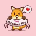 Vector Illustration Cute Couple Fox holding Valentine Day`s Banner Royalty Free Stock Photo