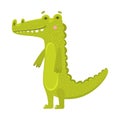 Vector illustration of a cute crocodile in cartoon hand drawn flat style. Kind green aligator from safari, jungle. Funny