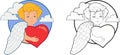 Vector illustration cute cupid with heart coloring book for children