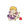 Vector illustration of cute cupid ready to shoot his arrow Royalty Free Stock Photo