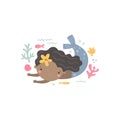 vector image of cute dark skin mermaid