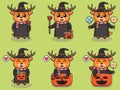 Vector illustration of cute Deer with Wizard halloween costume.