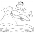 Vector illustration of cute dinosaur pilot flies in the sky on an airplane. Creative vector Childish design for kids activity Royalty Free Stock Photo