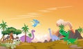 Cute dinosaurs cartoon with prehistoric landscape Royalty Free Stock Photo