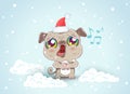 Pug on snow in kawaii style