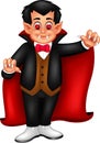 Cute dracula cartoon standing with smile and waving