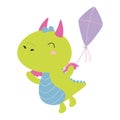 vector illustration of cute dragon with kite Royalty Free Stock Photo