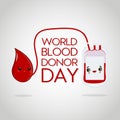Vector illustration with cute drop of blood and blood pack for World blood donor day. Royalty Free Stock Photo