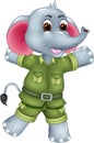 Cute elephant cartoon standing with laughing and waving