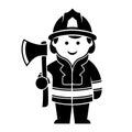 Vector Illustration Cute Firefighter Holding Axe Fire Safety Pictogram Royalty Free Stock Photo