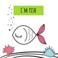 Vector illustration of cute fish . Baby print. Cartoon background.