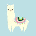 Vector Illustration of cute fluffy cartoon llama or alpaca. Childish print for fabric, t-shirt, poster, cards Royalty Free Stock Photo