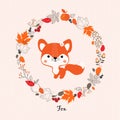 Vector illustration of cute Fox cartoon style . Nature autumn concept. Baby picture