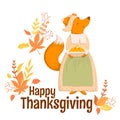 Vector illustration with cute fox character, autumn leaves and lettering isolated on white background. Illustration for