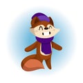 Vector Illustration of a Cute Fox in Scarf and Hat Royalty Free Stock Photo