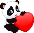 Cute funny baby panda and red heart Royalty Free Stock Photo