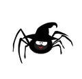 Vector illustration of cute funny black cartoon spider wearing witch hat on white Royalty Free Stock Photo