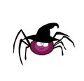 Vector illustration of cute funny purple cartoon spider wearing witch hat on white Royalty Free Stock Photo